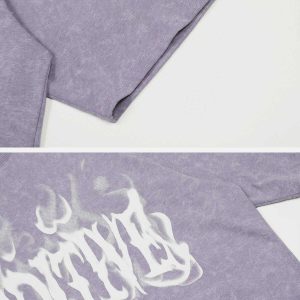 washed flame letters print tee edgy streetwear essential 8420