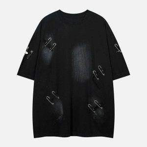 washed tee with edgy broken holes youthful urban style 3682