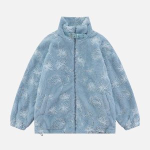 youthful 3d floral plush coat winter elegance redefined 7850