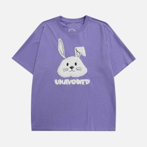 youthful 3d rabbit embroidery tee   streetwear icon 3011