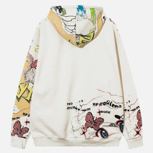 youthful animation doodle hoodie   trendy urban comfort 8679