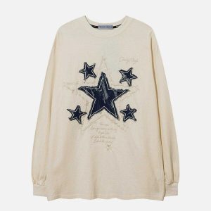 youthful applique star denim sweatshirt   urban chic 6993