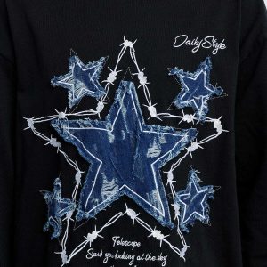 youthful applique star denim sweatshirt   urban chic 8358