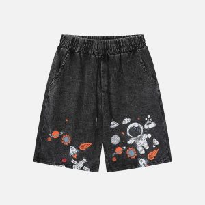 youthful astronaut jorts washed design urban appeal 7141