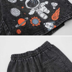 youthful astronaut jorts washed design urban appeal 8057