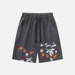 youthful astronaut jorts washed design urban appeal 8499