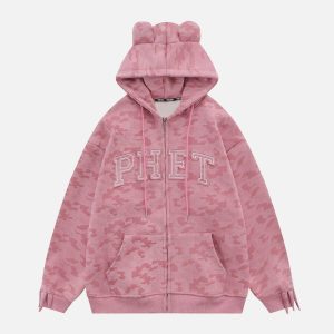 youthful bear ears hoodie with phet embroidery urban charm 8081