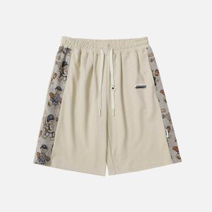 youthful bear print sticker shorts   streetwear icon 1598