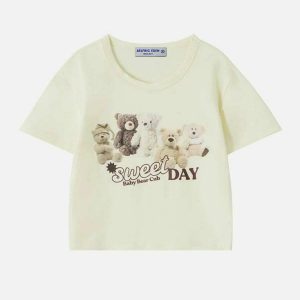 youthful bear print tee white ink urban streetwear 2235