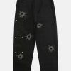 youthful black hole pattern jeans with hot drill detail 1005