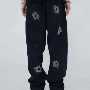 youthful black hole pattern jeans with hot drill detail 6173