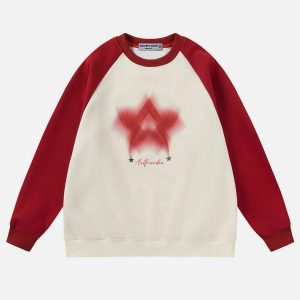 youthful blurred star sweatshirt   patchwork urban chic 2161