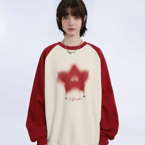 youthful blurred star sweatshirt   patchwork urban chic 4602