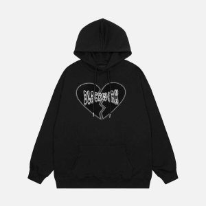 youthful broken heart print hoodie streetwear icon 3110