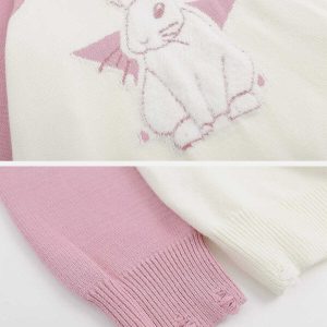 youthful bunny jacquard sweater with frayed edges 2911