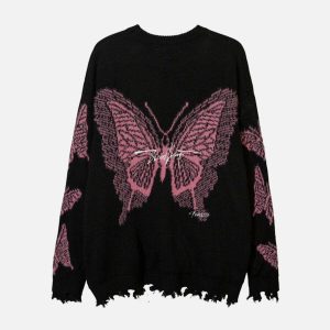 youthful butterfly cut hem sweater   chic knit design 5178