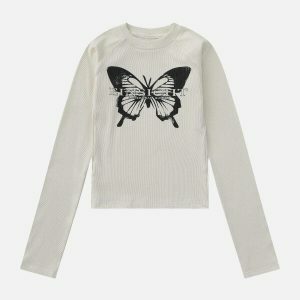 youthful butterfly cutout top   sleek long sleeve design 8487