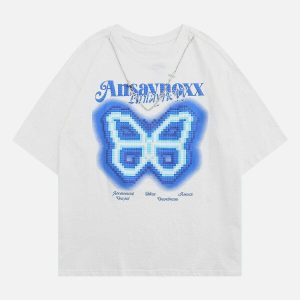 youthful butterfly embroidered tee with chain detail 2058