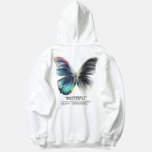 youthful butterfly print hoodie   pullover streetwear icon 1833