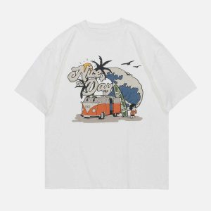 youthful cartoon car print tee   streetwear classic 1202