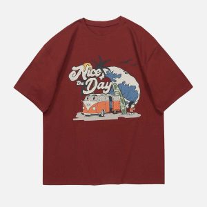 youthful cartoon car print tee   streetwear classic 7867