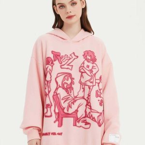 youthful cartoon character hoodie dynamic line print 2003