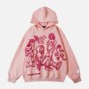 youthful cartoon character hoodie dynamic line print 2562