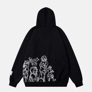 youthful cartoon character hoodie dynamic line print 3460