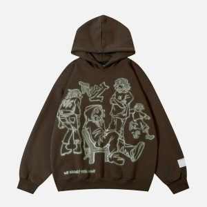 youthful cartoon character hoodie dynamic line print 5812