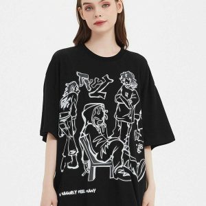 youthful cartoon character tee dynamic line print 3931