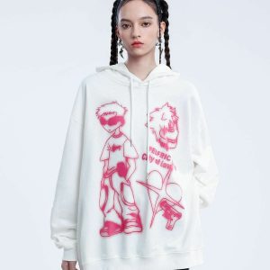 youthful cartoon graphic hoodie   trendy urban appeal 4233