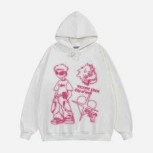 youthful cartoon graphic hoodie   trendy urban appeal 6120