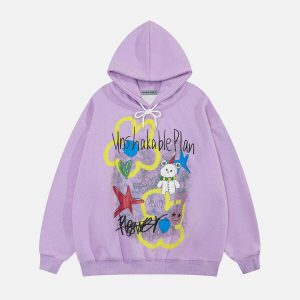 youthful cartoon hand painted hoodie   trendy urban appeal 5817