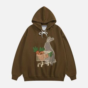 youthful cartoon rabbit hoodie   quirky streetwear charm 3347