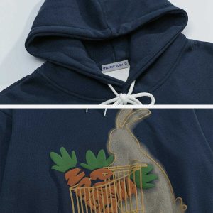 youthful cartoon rabbit hoodie   quirky streetwear charm 8368