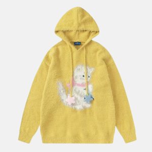 youthful cat star hoodie knit design urban chic 7438