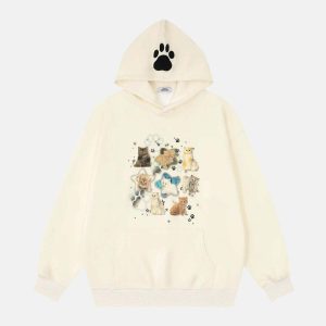 youthful cats print hoodie graphic & urban style 2290