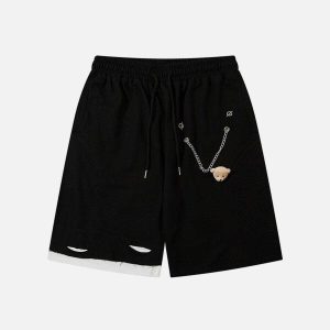 youthful chain bear shorts   trendy urban streetwear 8232