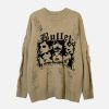 youthful character graphic sweater with edgy holes 1086