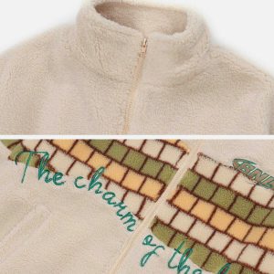 youthful check embroidered sherpa coat iconic design 1873