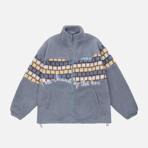 youthful check embroidered sherpa coat iconic design 7780