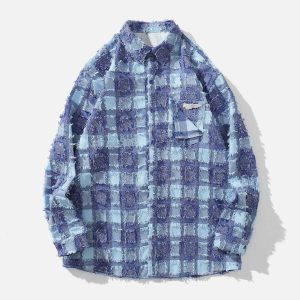 youthful check raw long sleeved shirt   streetwise appeal 6708