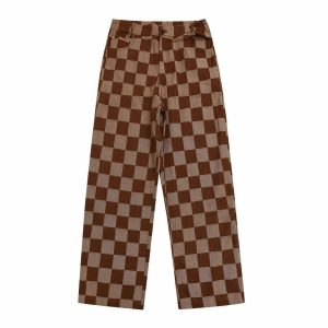 youthful checkerboard jeans wide leg streetwear staple 1138