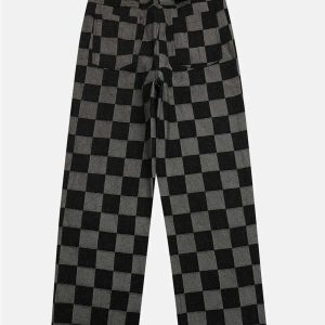 youthful checkerboard jeans wide leg streetwear staple 8197