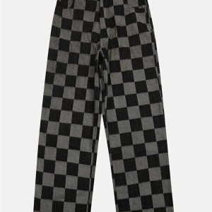 youthful checkerboard jeans wide leg streetwear staple 8980