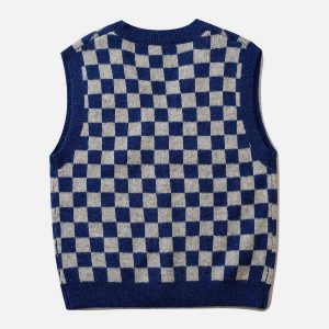 youthful checkerboard knit vest urban & trendy style 1161