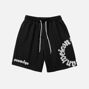 youthful circle letter shorts dynamic drawstring design 3265