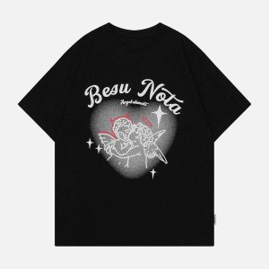 youthful cupid love print tee   streetwear charm 8005