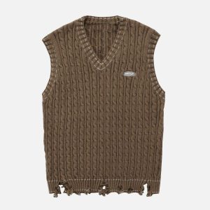 youthful cut hem sweater vest dynamic streetwear piece 3794