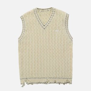 youthful cut hem sweater vest dynamic streetwear piece 4197